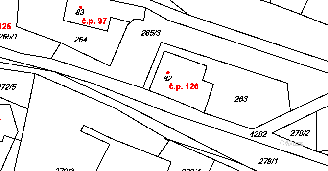 Dolní Sloupnice 126, Sloupnice na parcele st. 82 v KÚ Dolní Sloupnice, Katastrální mapa