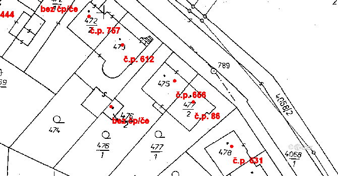 Poděbrady II 656, Poděbrady na parcele st. 475 v KÚ Poděbrady, Katastrální mapa