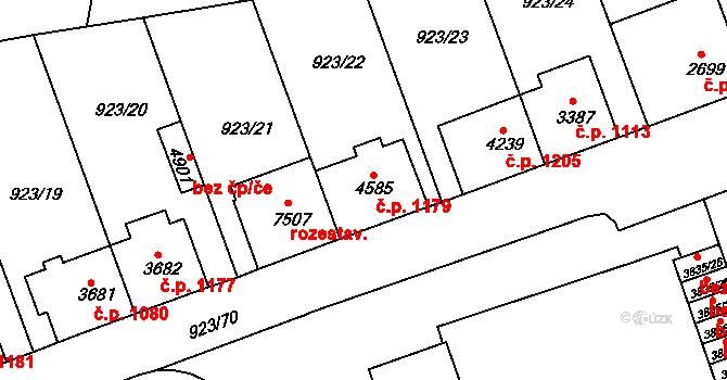Horka-Domky 1179, Třebíč na parcele st. 4585 v KÚ Třebíč, Katastrální mapa