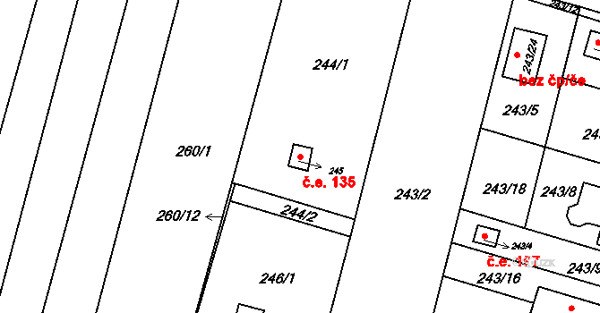 Přízřenice 135, Brno na parcele st. 245 v KÚ Přízřenice, Katastrální mapa