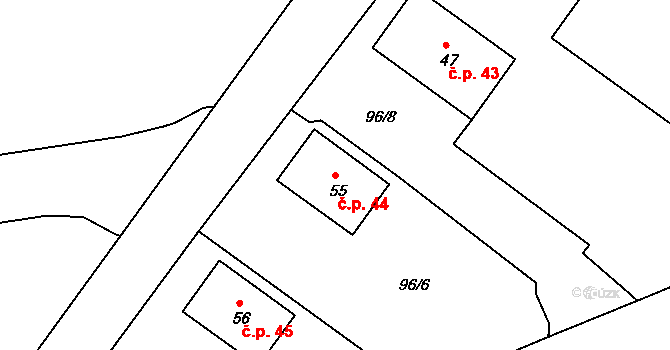 Kystra 44, Slavětín na parcele st. 55 v KÚ Kystra, Katastrální mapa