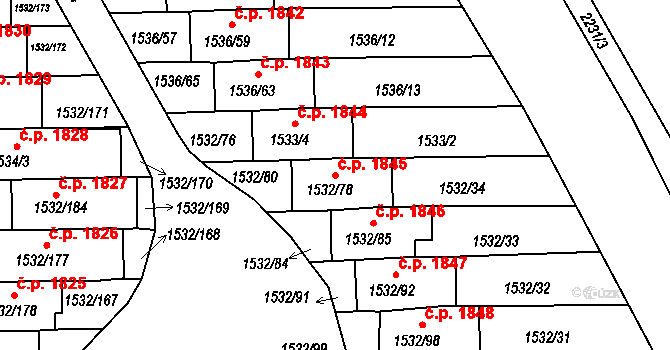 Pelhřimov 1845 na parcele st. 1532/78 v KÚ Pelhřimov, Katastrální mapa