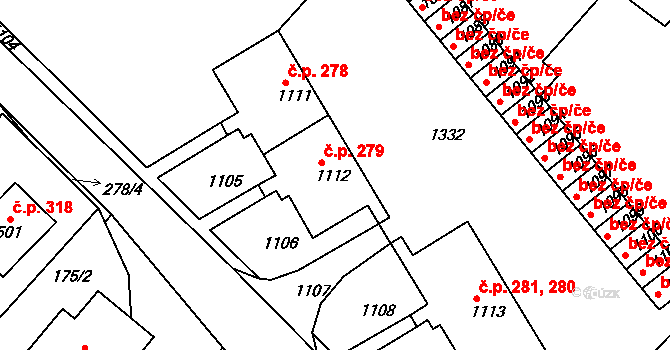 Vidnava 279 na parcele st. 1112 v KÚ Vidnava, Katastrální mapa