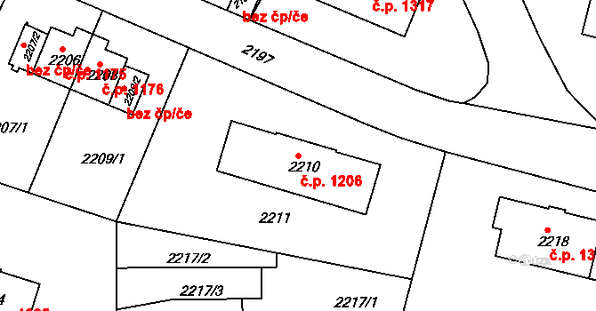Sokolov 1206 na parcele st. 2210 v KÚ Sokolov, Katastrální mapa