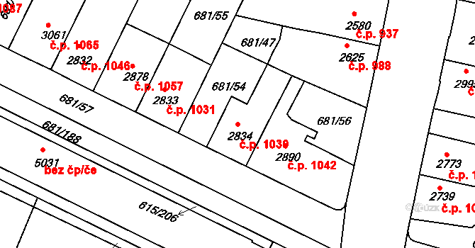 Kolín V 1030, Kolín na parcele st. 2834 v KÚ Kolín, Katastrální mapa