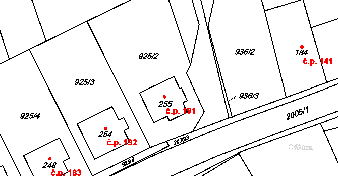 Kunovice 191 na parcele st. 255 v KÚ Kunovice, Katastrální mapa