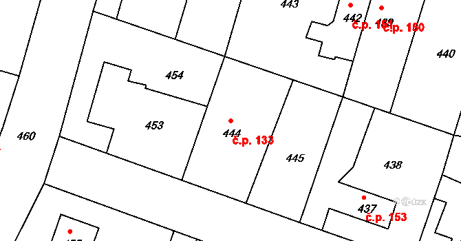 Běchovice 133, Praha na parcele st. 444 v KÚ Běchovice, Katastrální mapa