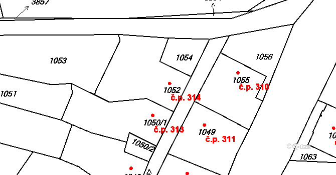 Suchdol nad Lužnicí 314 na parcele st. 1052 v KÚ Suchdol nad Lužnicí, Katastrální mapa