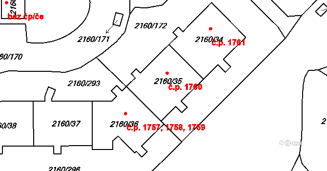 Stodůlky 1760, Praha na parcele st. 2160/35 v KÚ Stodůlky, Katastrální mapa