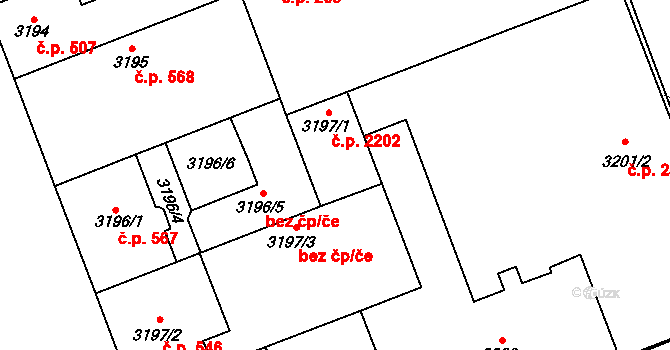 Libeň 2202, Praha na parcele st. 3197/1 v KÚ Libeň, Katastrální mapa
