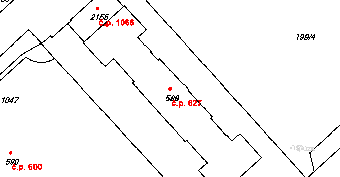 Sezimovo Ústí 627 na parcele st. 589 v KÚ Sezimovo Ústí, Katastrální mapa