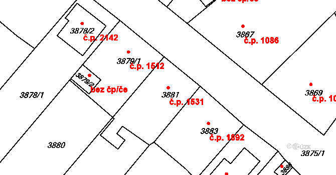 Česká Lípa 1531 na parcele st. 3881 v KÚ Česká Lípa, Katastrální mapa