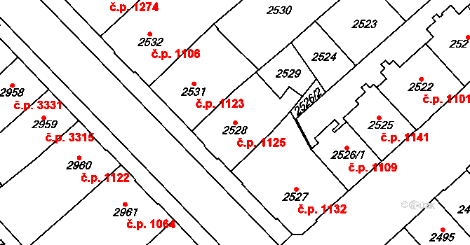 Chomutov 1125 na parcele st. 2528 v KÚ Chomutov I, Katastrální mapa