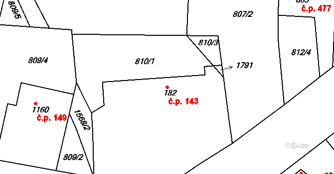 Plotiště nad Labem 143, Hradec Králové na parcele st. 182 v KÚ Plotiště nad Labem, Katastrální mapa