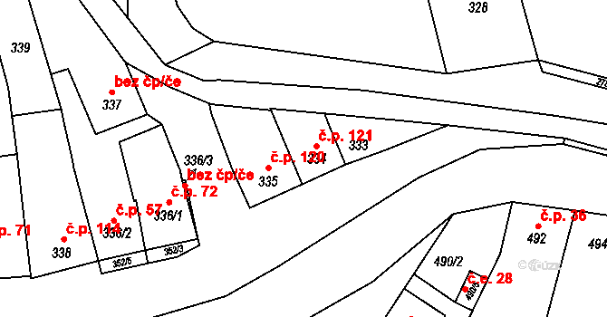 Kovalovice 121 na parcele st. 334 v KÚ Kovalovice, Katastrální mapa