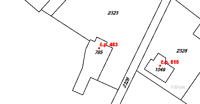 Mirošov 483 na parcele st. 785 v KÚ Mirošov, Katastrální mapa