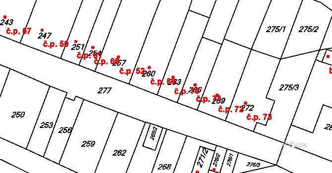 Ledce 70 na parcele st. 263 v KÚ Ledce u Židlochovic, Katastrální mapa