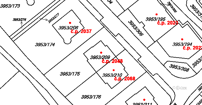 Řečkovice 2048, Brno na parcele st. 3953/209 v KÚ Řečkovice, Katastrální mapa