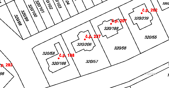 Miškovice 237, Praha na parcele st. 320/206 v KÚ Miškovice, Katastrální mapa