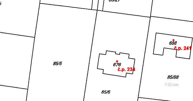 Struhařov 234 na parcele st. 676 v KÚ Struhařov u Mnichovic, Katastrální mapa