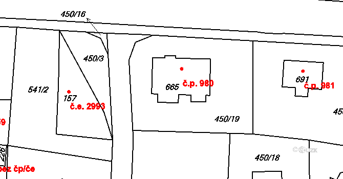 Všedobrovice 980, Kamenice na parcele st. 665 v KÚ Štiřín, Katastrální mapa