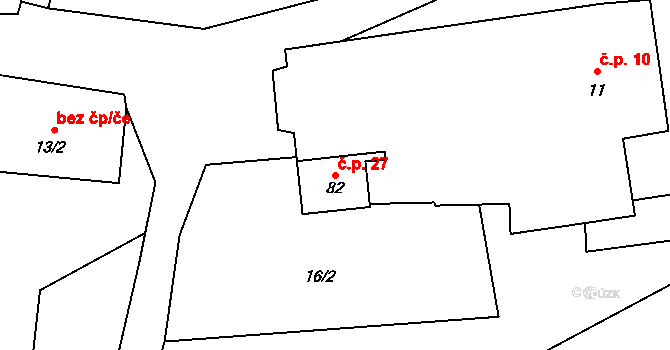 Dolní Lažany 27 na parcele st. 82 v KÚ Dolní Lažany, Katastrální mapa