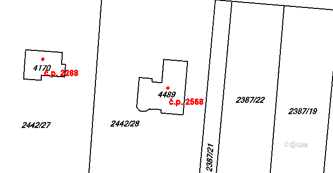 Rožnov pod Radhoštěm 2568 na parcele st. 4489 v KÚ Rožnov pod Radhoštěm, Katastrální mapa