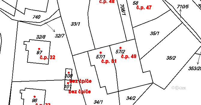 Sebečice 51 na parcele st. 57/1 v KÚ Sebečice, Katastrální mapa