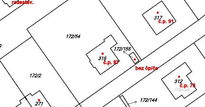 Nebanice 87 na parcele st. 315 v KÚ Nebanice, Katastrální mapa