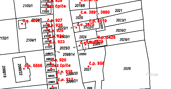 Jihlava 3979 na parcele st. 2025/2 v KÚ Jihlava, Katastrální mapa