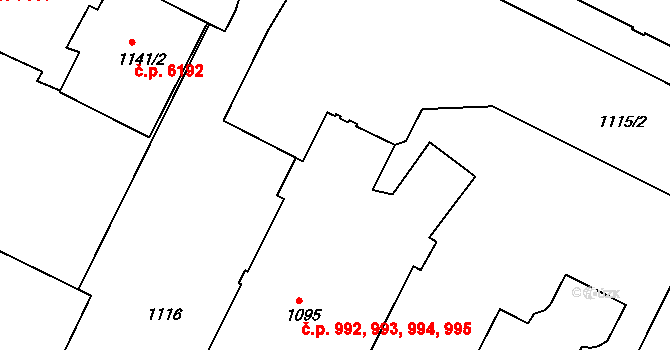 Poruba 992,993,994,995, Ostrava na parcele st. 1095 v KÚ Poruba, Katastrální mapa
