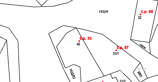 Rakovice 33 na parcele st. 49 v KÚ Rakovice, Katastrální mapa