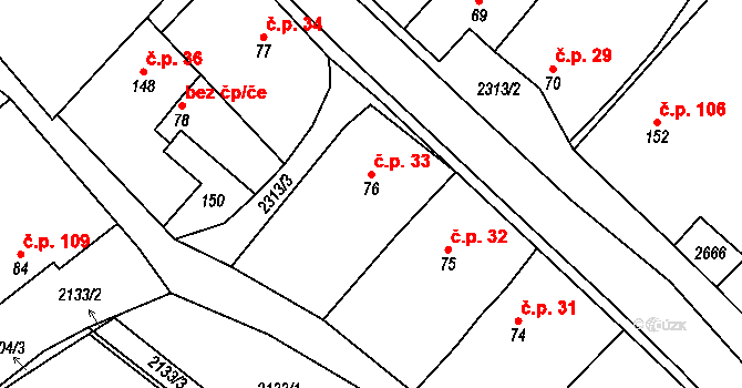 Dobročkovice 33 na parcele st. 76 v KÚ Dobročkovice, Katastrální mapa