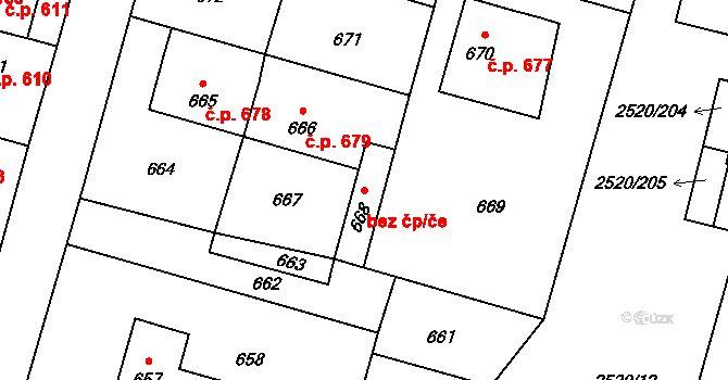 Mohelnice 42172713 na parcele st. 668 v KÚ Mohelnice, Katastrální mapa