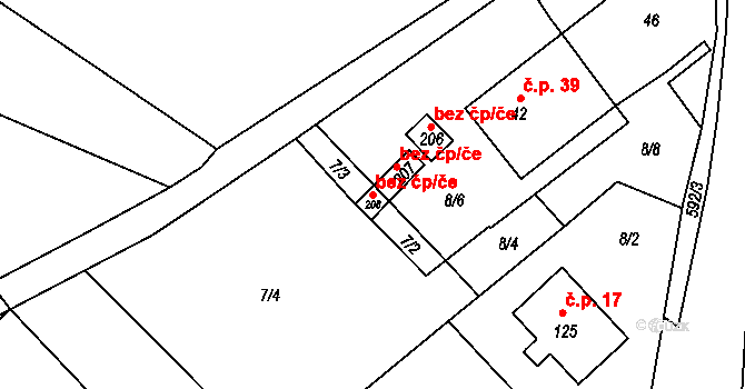 Bohušovice nad Ohří 47617713 na parcele st. 208 v KÚ Hrdly, Katastrální mapa