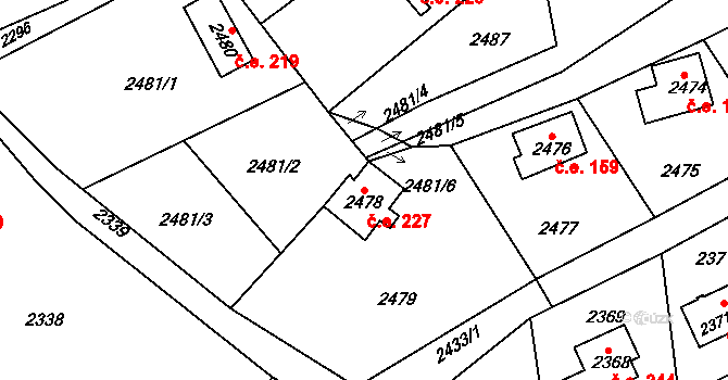 Buchlovice 227 na parcele st. 2478 v KÚ Buchlovice, Katastrální mapa