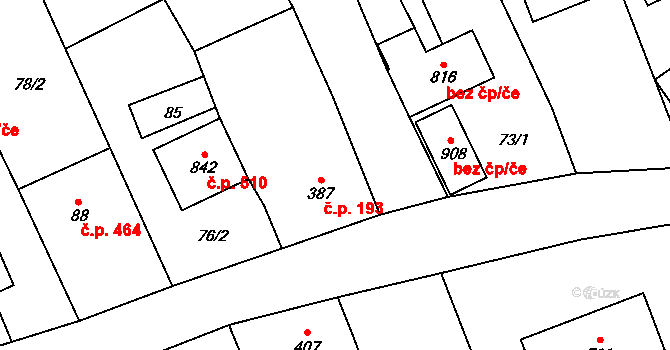 Topolná 193 na parcele st. 387 v KÚ Topolná, Katastrální mapa