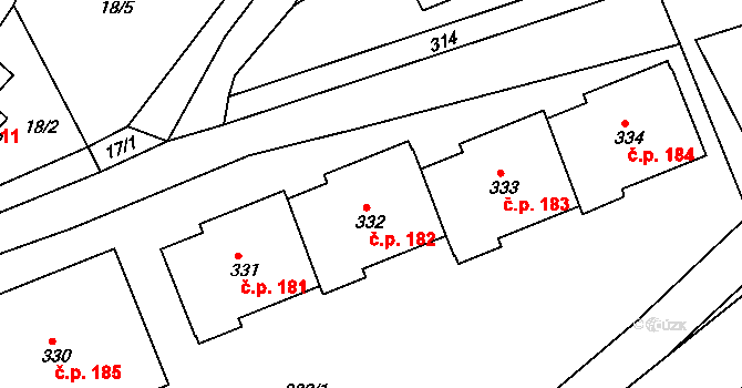 Loučná 182, Lom na parcele st. 332 v KÚ Loučná u Lomu, Katastrální mapa