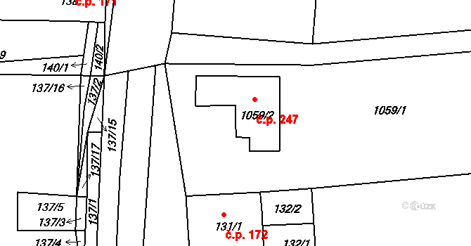 Jevišovka 247 na parcele st. 1059/2 v KÚ Jevišovka, Katastrální mapa