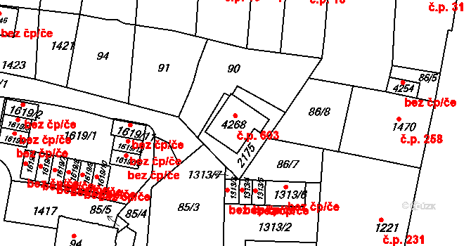 Holínské Předměstí 603, Jičín na parcele st. 4268 v KÚ Jičín, Katastrální mapa