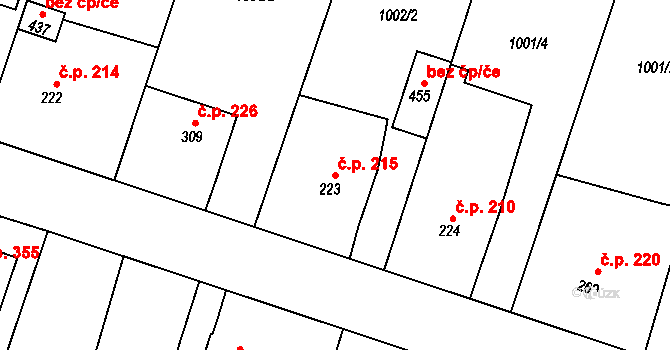 Čimelice 215 na parcele st. 223 v KÚ Čimelice, Katastrální mapa