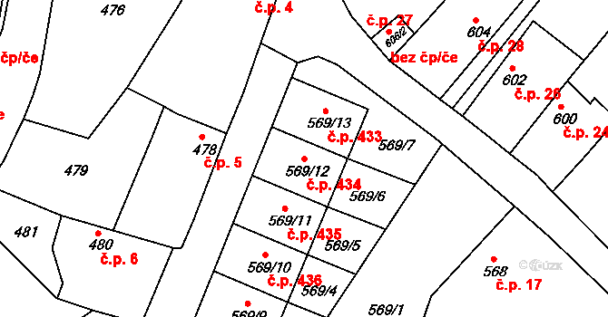 Choceňské Předměstí 434, Vysoké Mýto na parcele st. 569/12 v KÚ Vysoké Mýto, Katastrální mapa