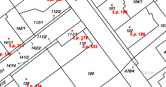 Svinařov 133 na parcele st. 110 v KÚ Svinařov u Kladna, Katastrální mapa