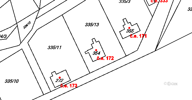 Čisovice 172 na parcele st. 354 v KÚ Čisovice, Katastrální mapa