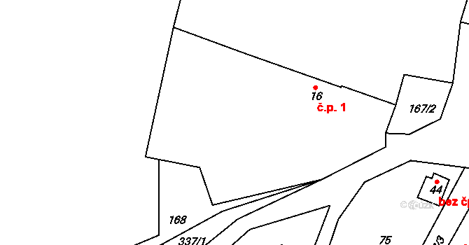 Hrušova Lhota 1, Přehořov na parcele st. 16 v KÚ Hrušova Lhota, Katastrální mapa
