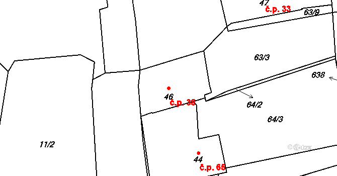 Bořice 38, Zahořany na parcele st. 46 v KÚ Bořice u Domažlic, Katastrální mapa