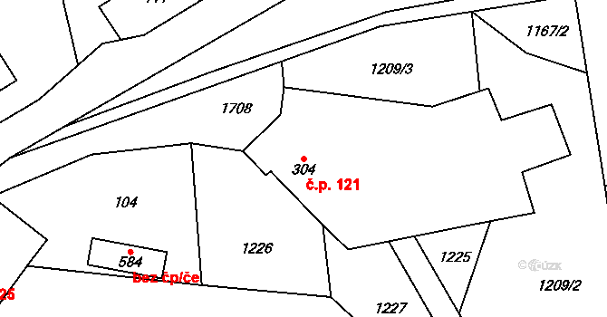 Lipová 121 na parcele st. 304 v KÚ Lipová u Šluknova, Katastrální mapa