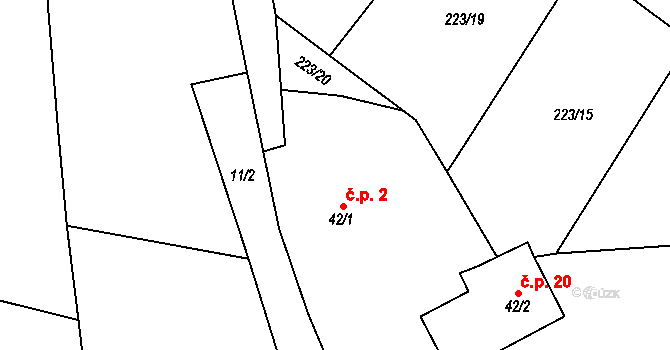 Milínov 2, Hlavňovice na parcele st. 42/1 v KÚ Milínov, Katastrální mapa