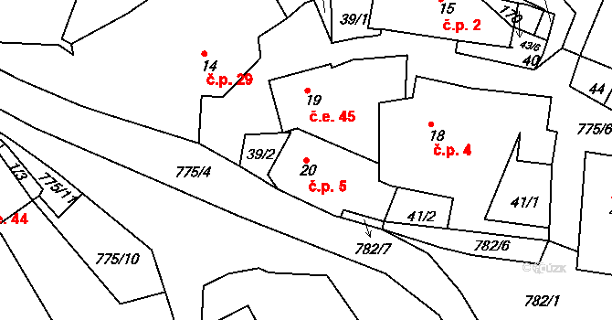 Plískov 5 na parcele st. 20 v KÚ Plískov, Katastrální mapa