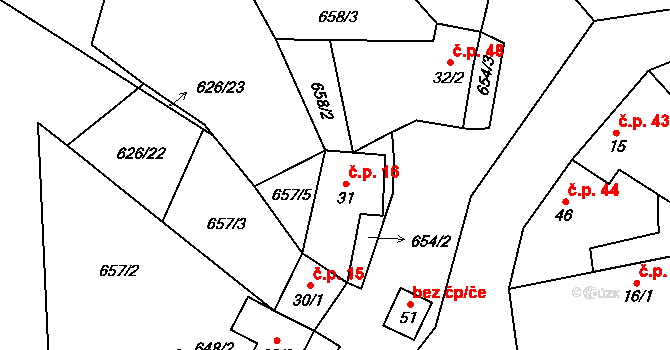 Budkov 16 na parcele st. 31 v KÚ Budkov u Husince, Katastrální mapa